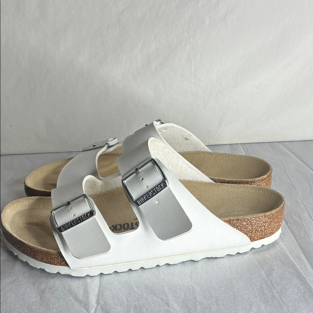 Birkenstock White Sandals with Metallic Buckles - Picture 5 of 7